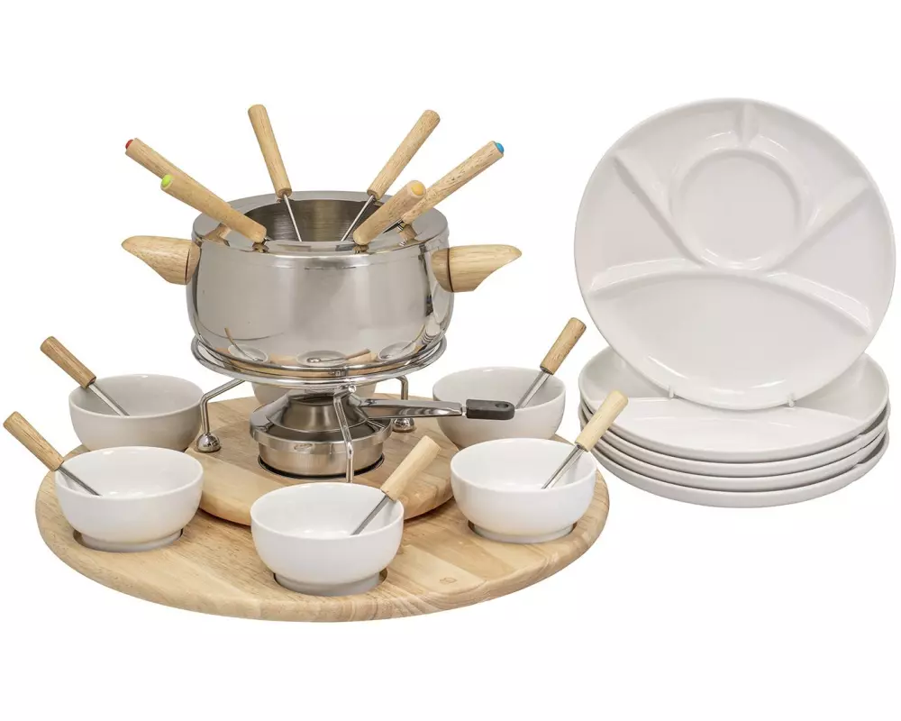 Kadastar Fleischfondue-Set Claudia 29 Teile, Braun/Edelstahl/Weiss