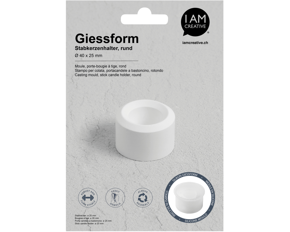 I AM CREATIVE Silikon Giessform 1704.26 Kerzenhalter rund