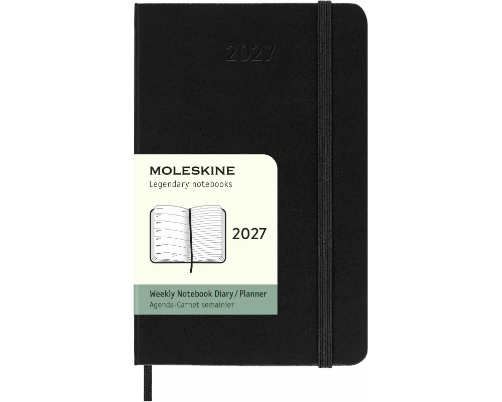 Moleskine 12 Monate Wochen Notizkalender 2027, Pocket/A6, 1 Wo = 1 Seite, rechts linierte Seite, fester Einband, schwarz