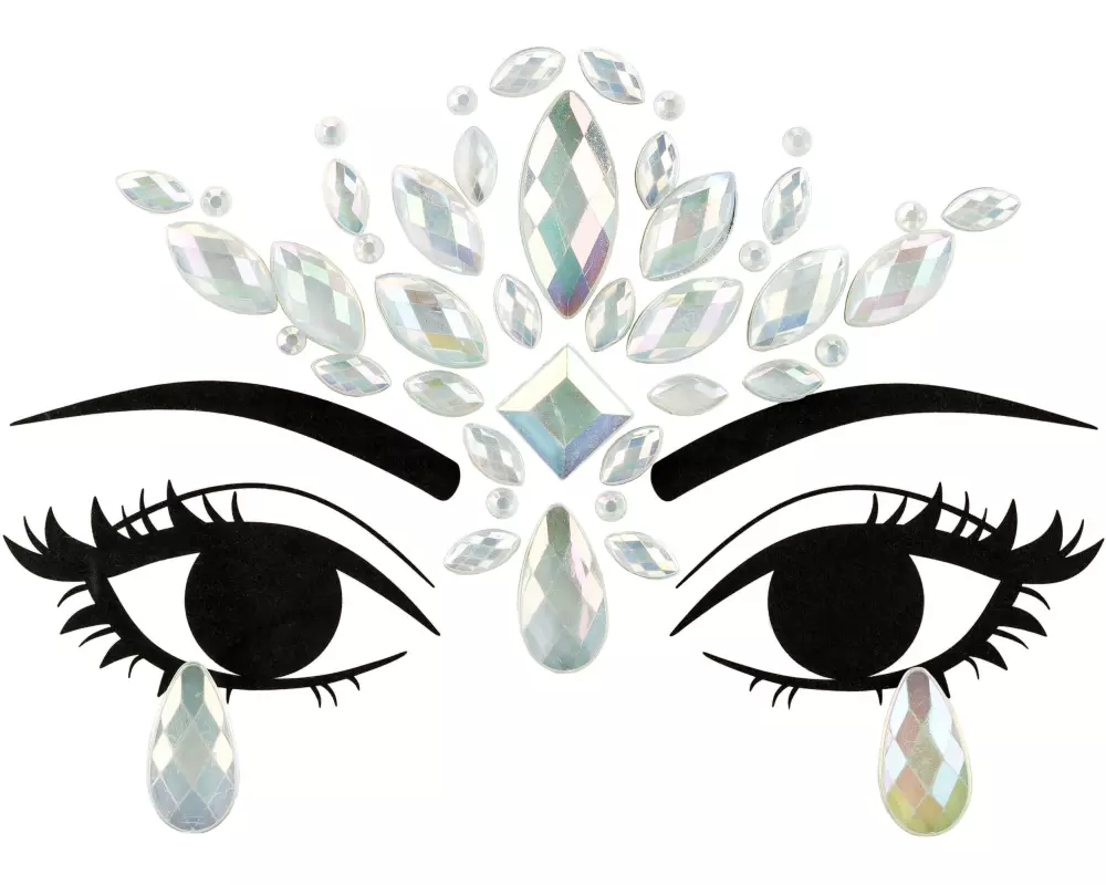 Partydeco Gesichtsschmuck Kristalle silber, 9.5 x 8.5 cm