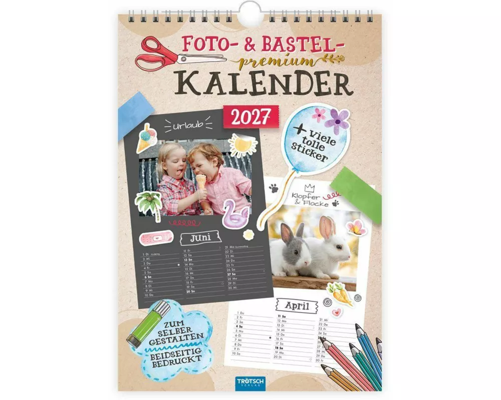 TRÖTSCH - Foto- und Bastelkalender Premium A4 2027 mit vielen Stickern