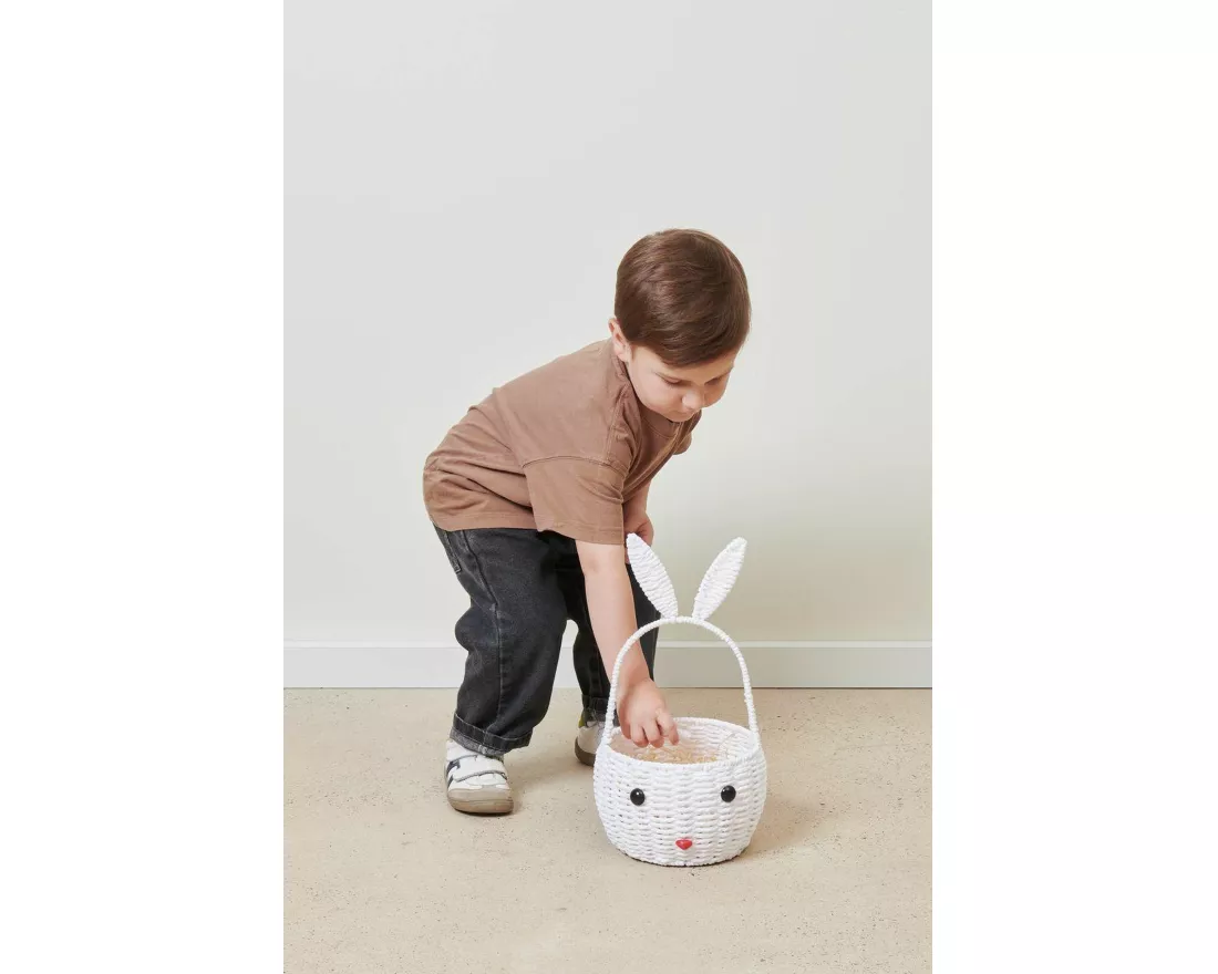 Osterkorb Hase mit Henkel, Weiß, 36,5 x Ø 18cm