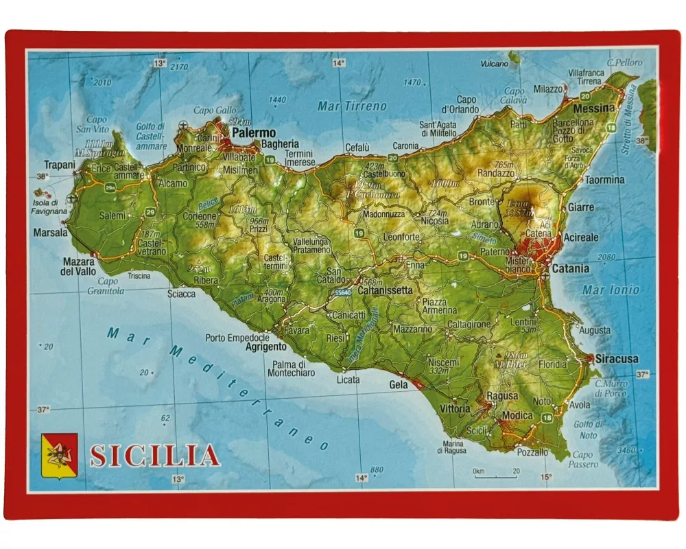 Reliefpostkarte Sizilien