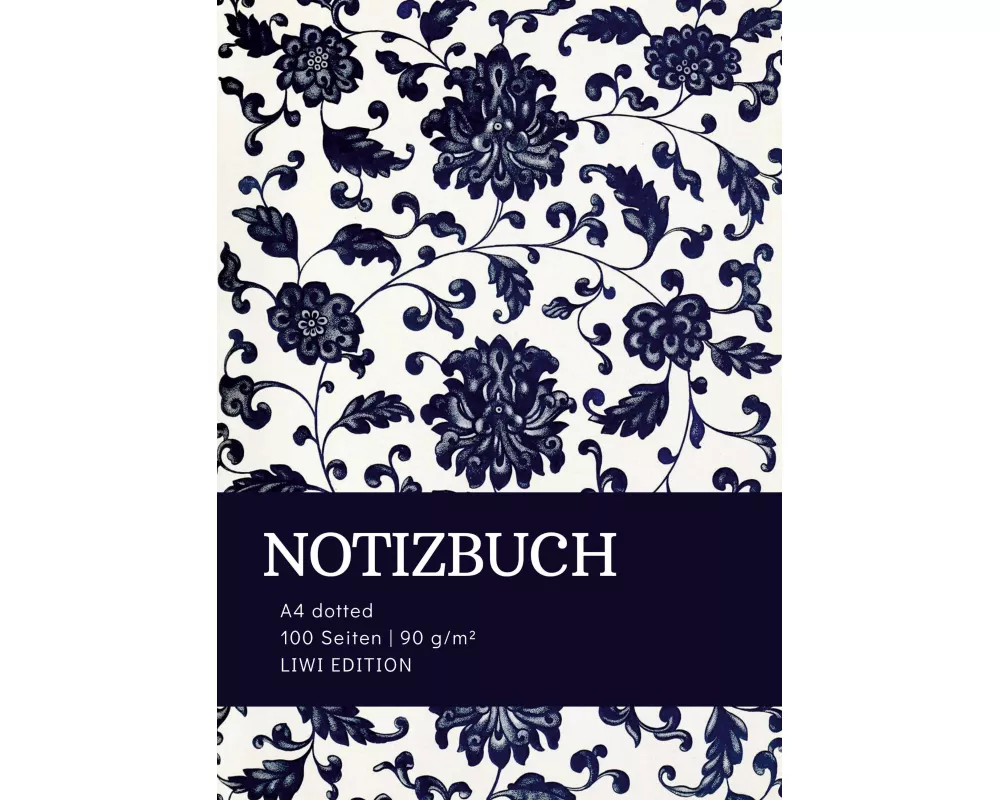 Notizbuch A4 dotted - 100 Seiten Soft Cover - floral blau - FSC Papier