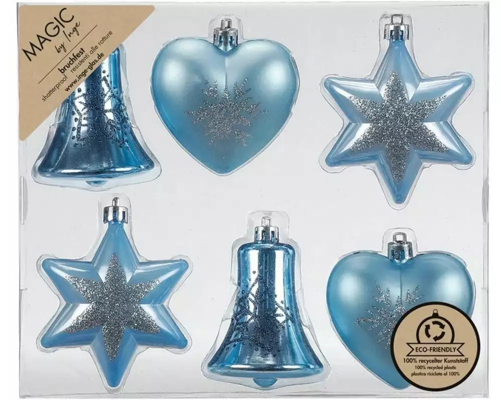 INGES CHRISTMAS DECOR Weihnachtskugel Formen 6 Stück, Ozeanblau
