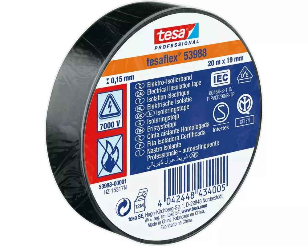 tesa Tesaflex 53988 19 mm x 20 m, Schwarz