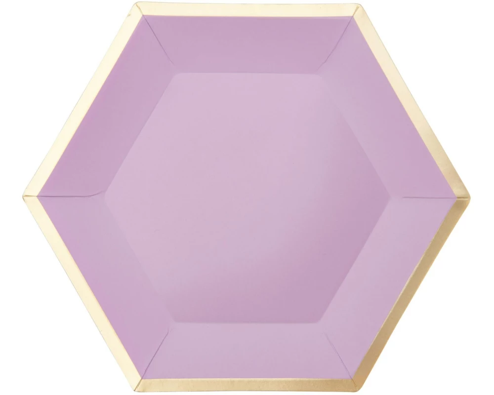 Rico Design Einwegteller Sechseck 16 cm, 10 Stück, Flieder/Gold