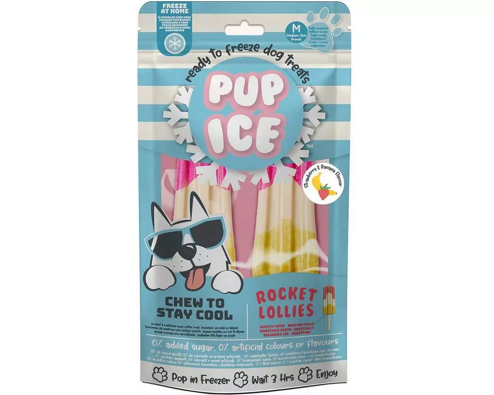 PUP ICE Leckerli Rocket Lollies Erdbeer-Banane, 2 Stück, 90g