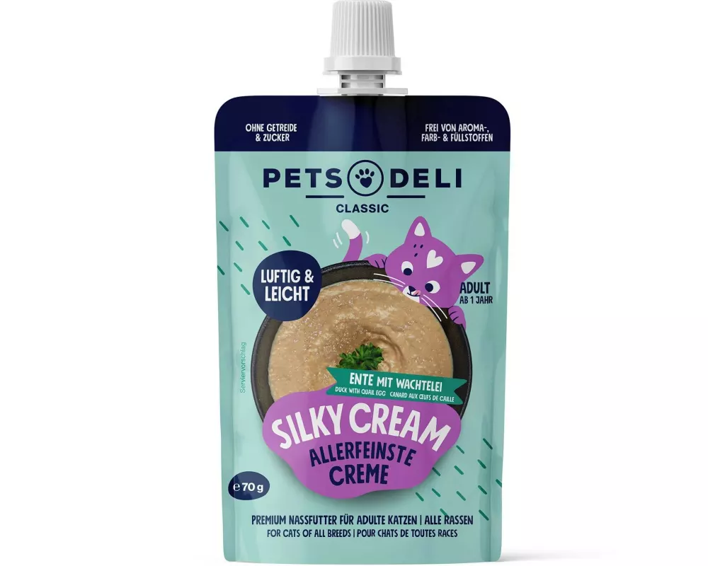 Pets Deli Silky-Cream Pouch Ente, Wachtelei 70 g