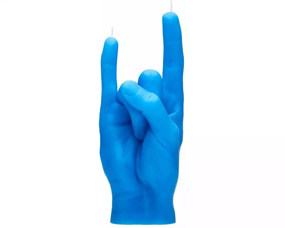 Mandatus Kerze Candle Hand You Rock, Blau