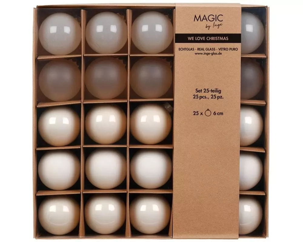 INGES CHRISTMAS DECOR Weihnachtskugel 6 cm Alt Weiss/Beige, 25 Stück