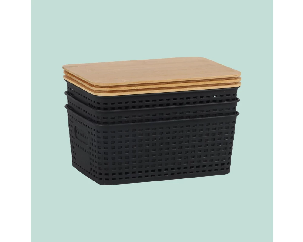 relaxdays Aufbewahrungsbox 3er Set, Schwarz