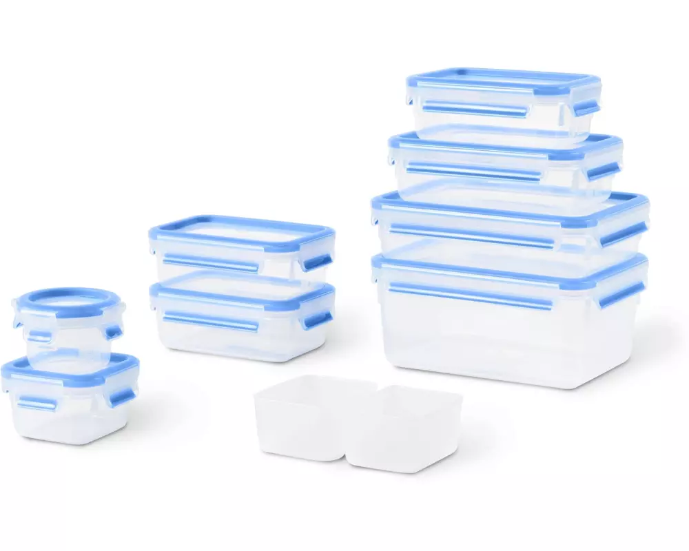 Emsa Vorratsbehälter Clip & Close Eco 9-teilig, Blau/Transparent