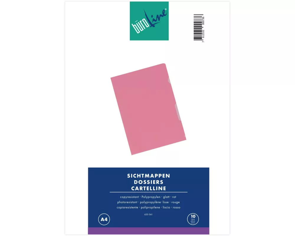 Büroline Sichthülle A4 Rot , 10 Stück