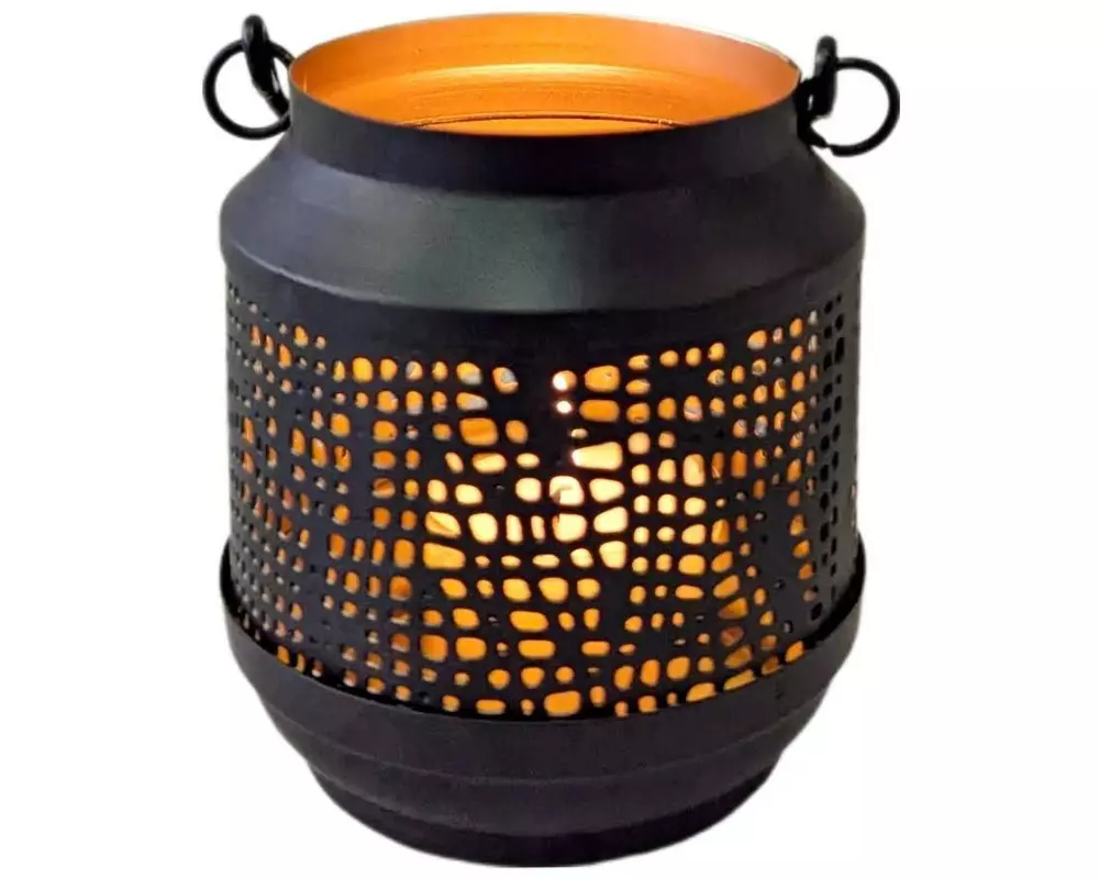 CHALET Windlicht Alpenglühen mit Henkel S 8 x 8 x 8 cm, Schwarz