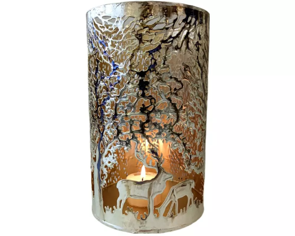 CHALET Windlicht Hirschkrönung L 15 x 15 x 20 cm, Silber