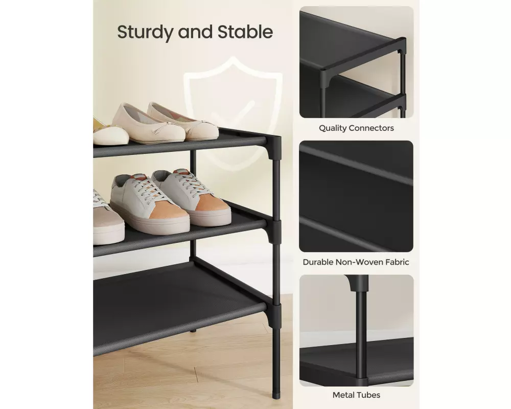 Songmics Schuhgestell mit 3 Ablagen 62.3 x 53.5 cm, Schwarz