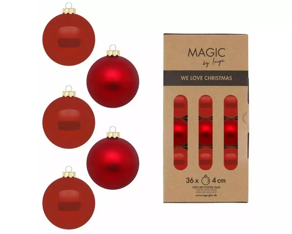 INGES CHRISTMAS DECOR Weihnachtskugel 4 cm Rot, 36 Stück