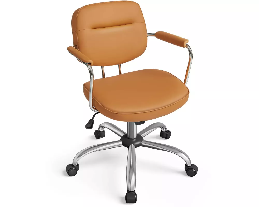 Songmics Bürostuhl mit Polsterrücken und Armlehnen, Karamellbraun