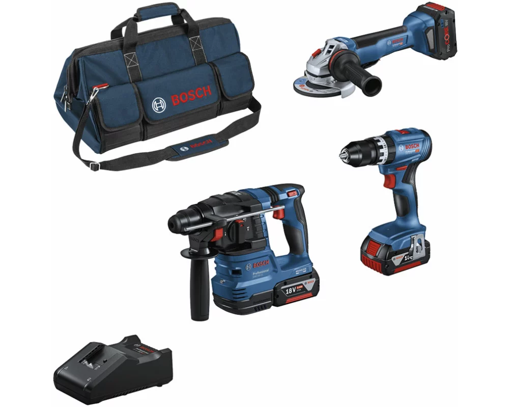 Bosch 3 Tool kit GSB 18V-45+GWS 18V-10+GBH 18V-22+2x 5.0Ah+1x 5.5Ah+GAL 18-40 0.615.A50.04C