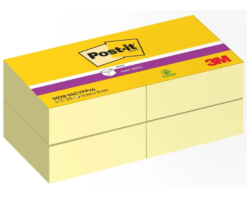 Post-it Notizzettel 3M, 76 x 76 mm, 4 Blöcke, Gelb
