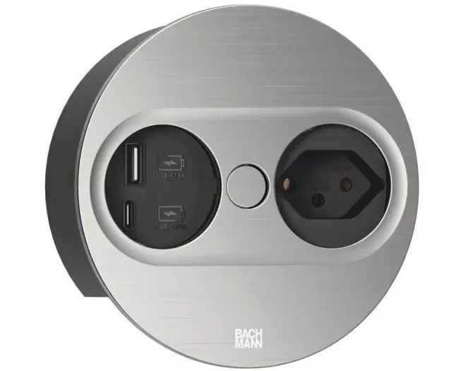Bachmann Küchensteckdose TWIST 2 1xT13 1xUSB A/C 22W Edelstahl-Optik rund