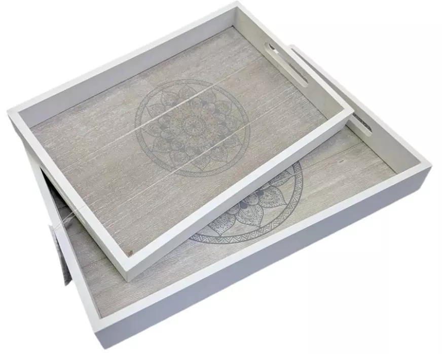CHALET 2er Set Mandala-Tray Weiss Natur