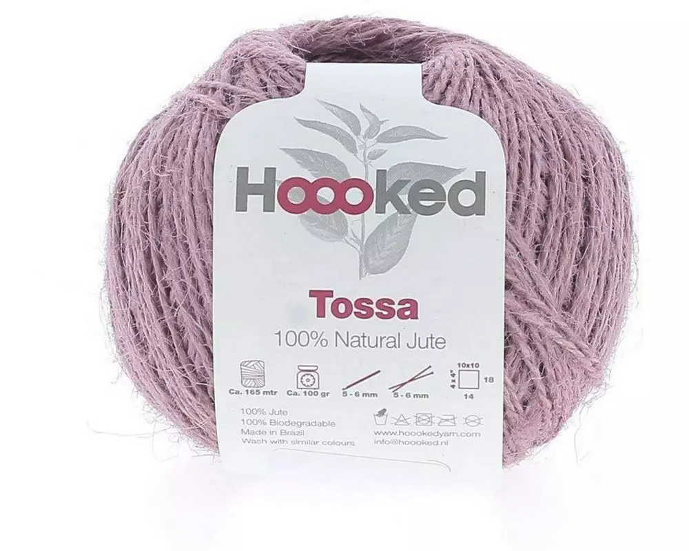 Hoooked Wolle Natur-Jute Tossa Tea Rose, 165 m