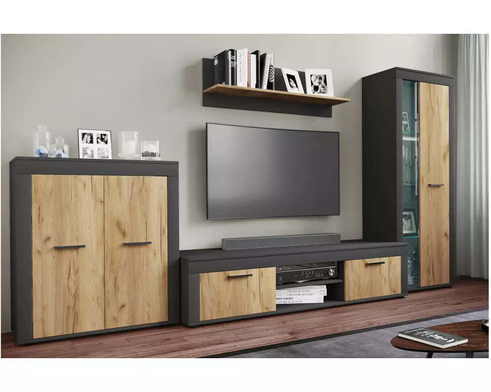 VCM TV-Möbel Usilo XL 160 x 45 cm, Braun/Grau