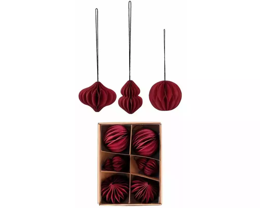 Holly & Jolly Weihnachtskugel div. Formen Dunkelrot, 6 Stück