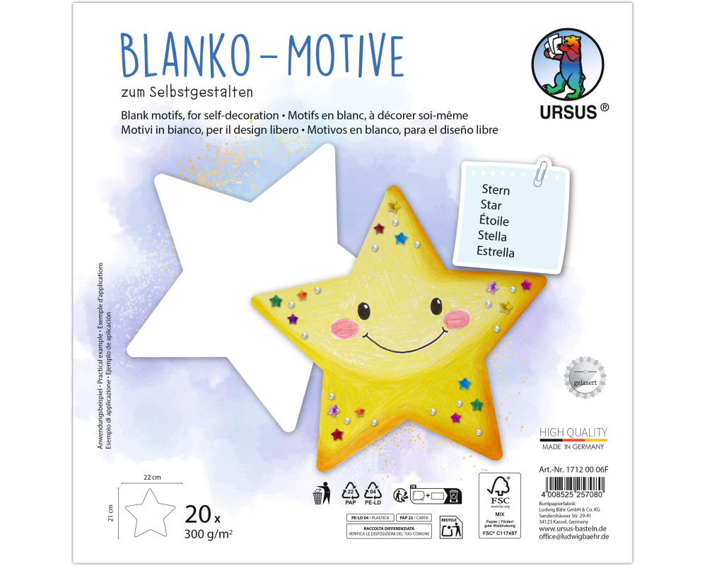 URSUS Blanko Motive 23x23cm 17120006F Stern 20 Blatt