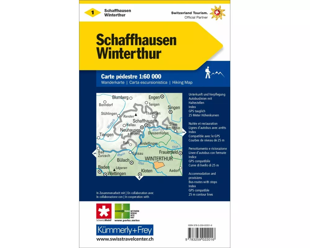 Kümmerly+Frey Wanderkarte 1 Schaffhausen, Winterthur 1:60.000