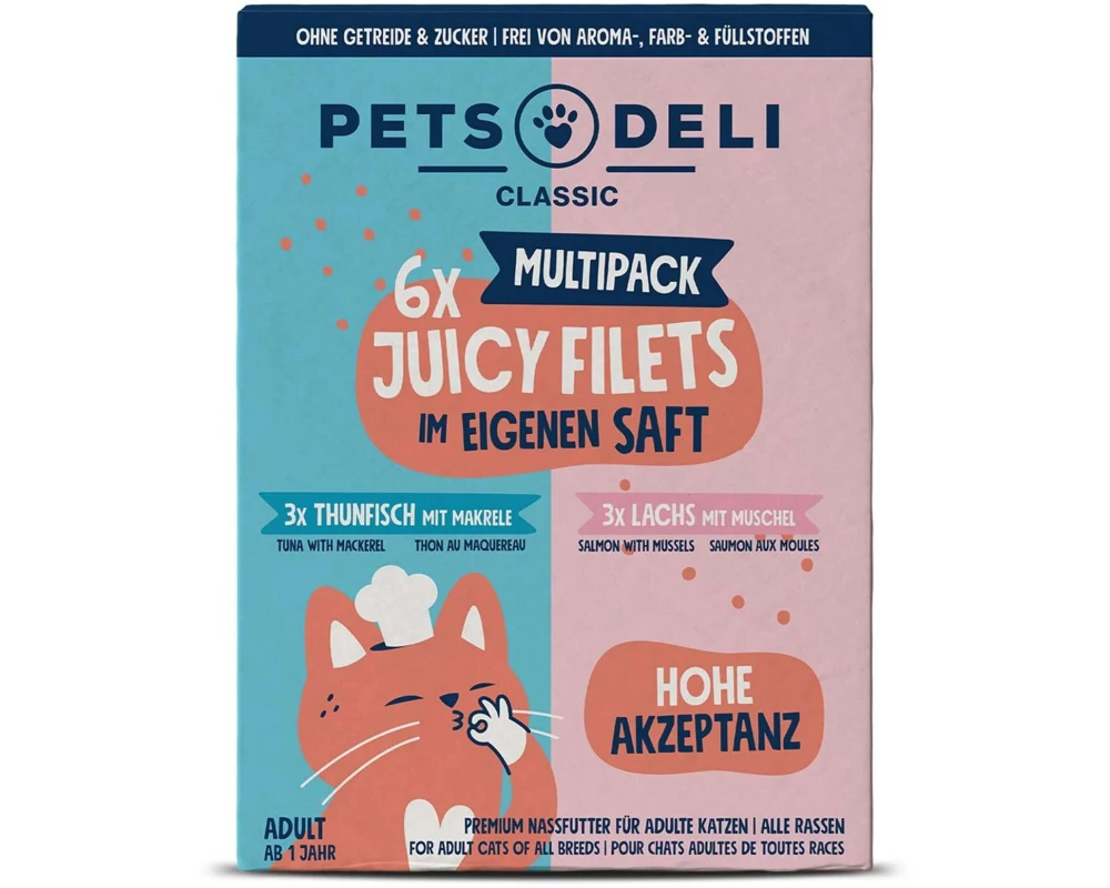 Pets Deli Juicy Filets Lachs, Thunfisch, 6 x 70 g