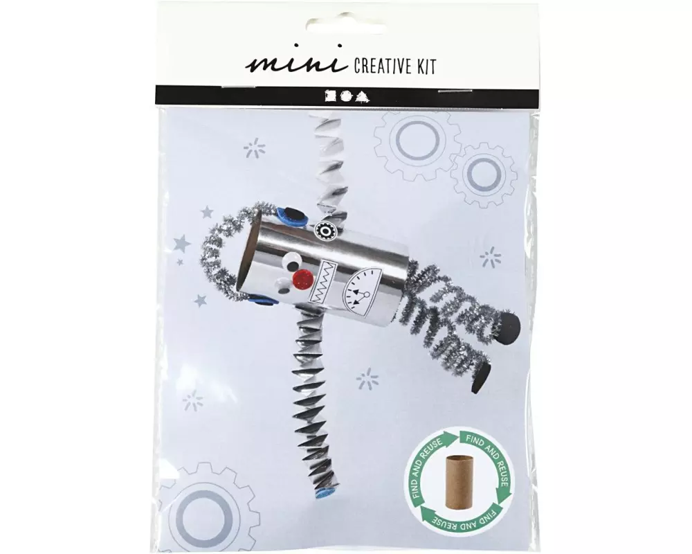 Creativ Company Bastelset Mini WC-Papier-Rollen-Roboter 7-teilig, Silber