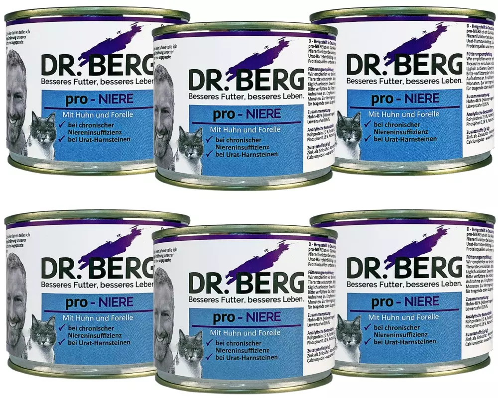Dr. Berg Nassfutter pro-Niere Katze Huhn+Forelle, 6 x 200 g