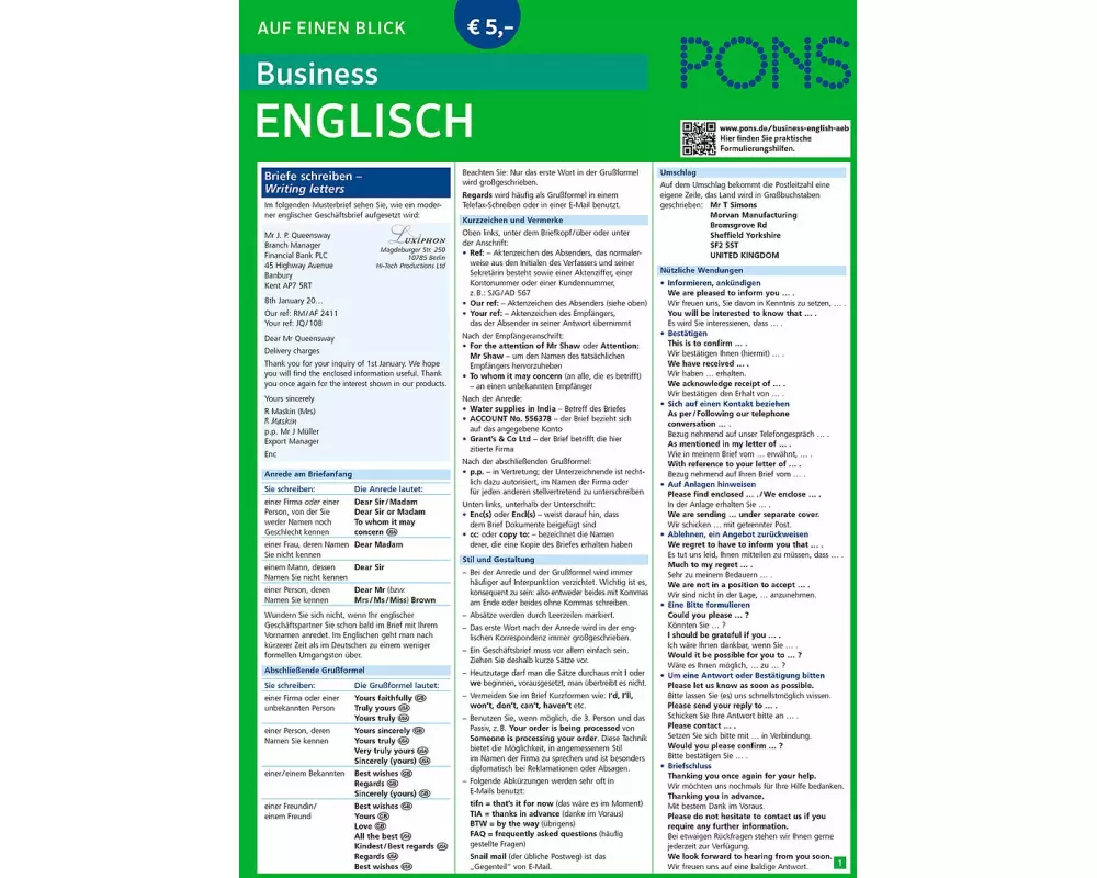 PONS Business English auf einen Blick