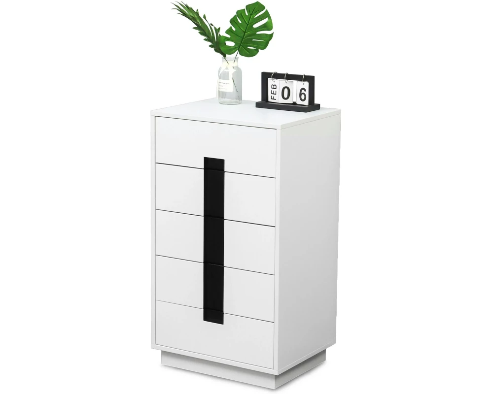 relaxdays Kommode mit 5 Schubladen 88 x 50 x 40 cm Weiss/Schwarz