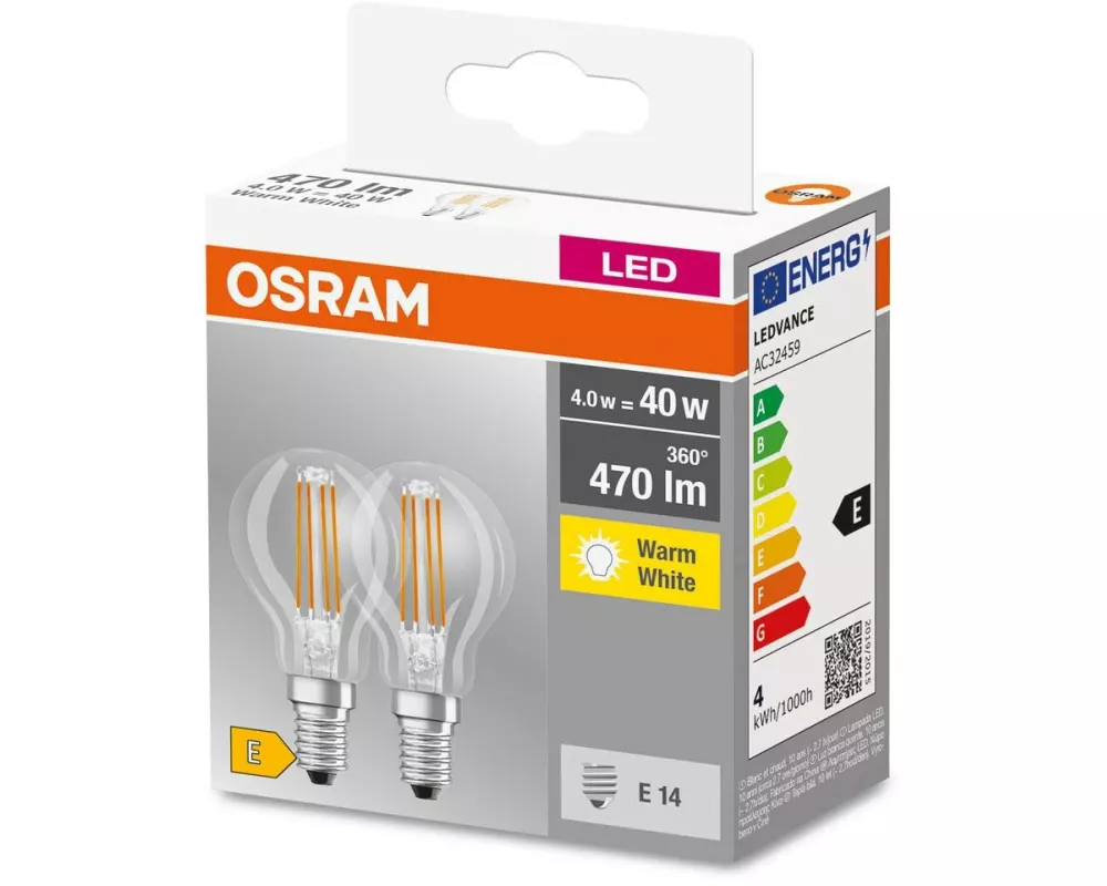 OSRAM Lampe Base Filament 4W, E14 Warmweiss (WW)