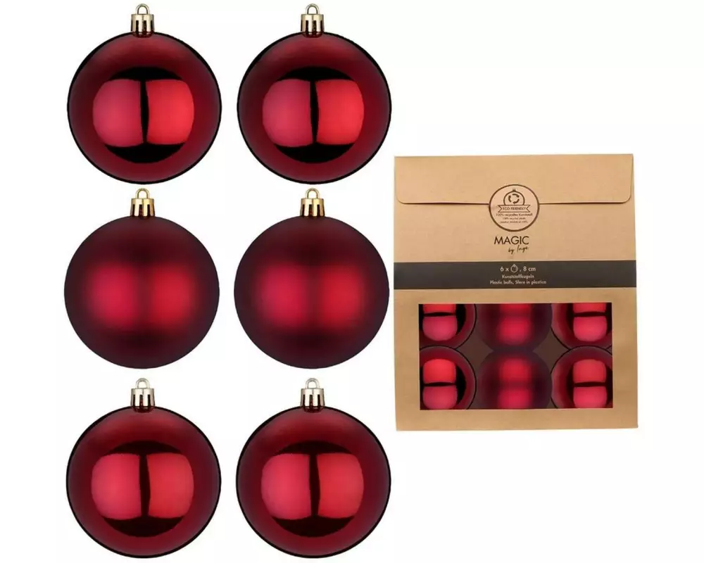INGES CHRISTMAS DECOR Weihnachtskugel 8 cm Kirschrot, 6 Stück
