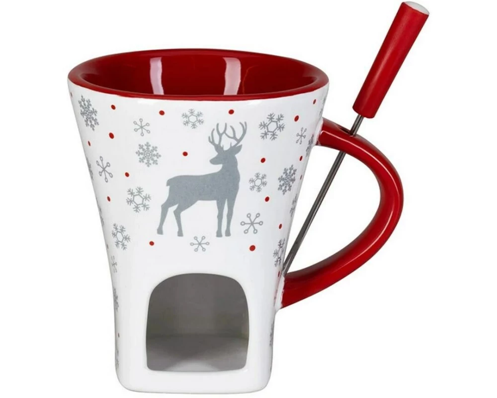 Nouvel Schokoladenfondue-Set Snow Deer 2 Teile, Rot/Weiss