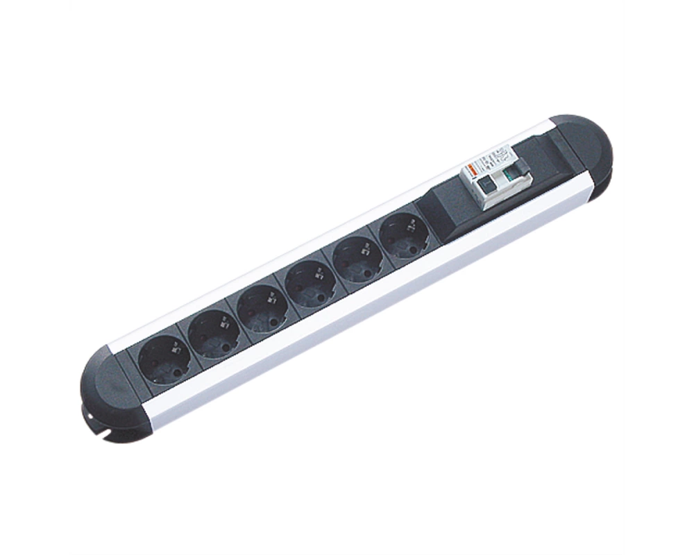 BACHMANN PRIMO RCD Steckdosenleiste 6x Schutzkontakt 1xRCD Schutz, Aluminium, 2 m