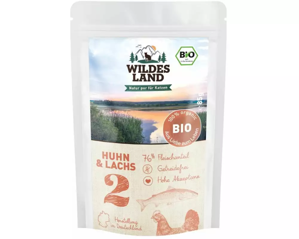 Wildes Land Nassfutter Adult BIO Huhn & Lachs 85 g