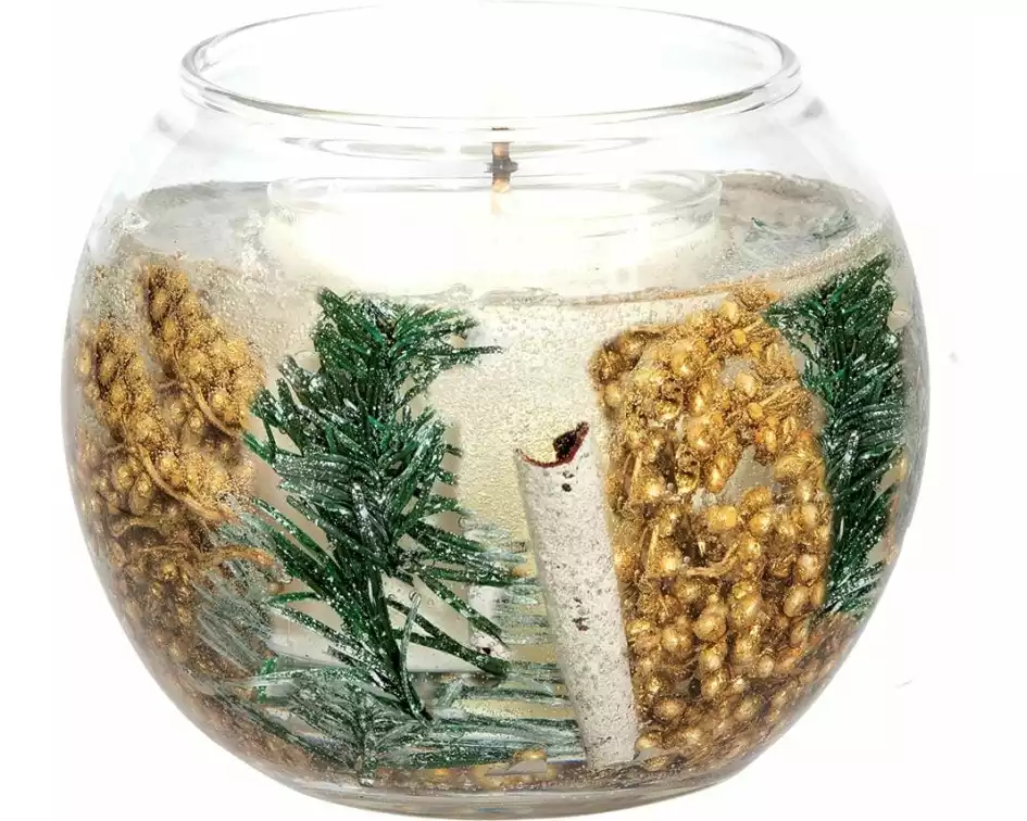 Stoneglow Weihnachtskerze Frosted Wood rund, 10 cm