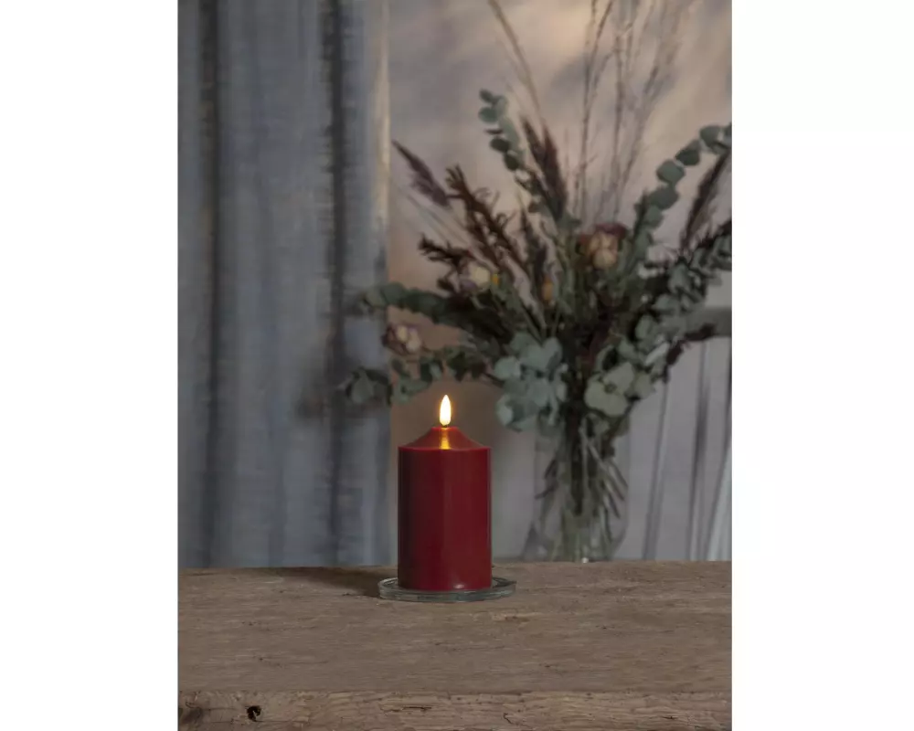 Star Trading LED-Kerze Pillar Flamme Ø 7.5 x 15 cm, Rot