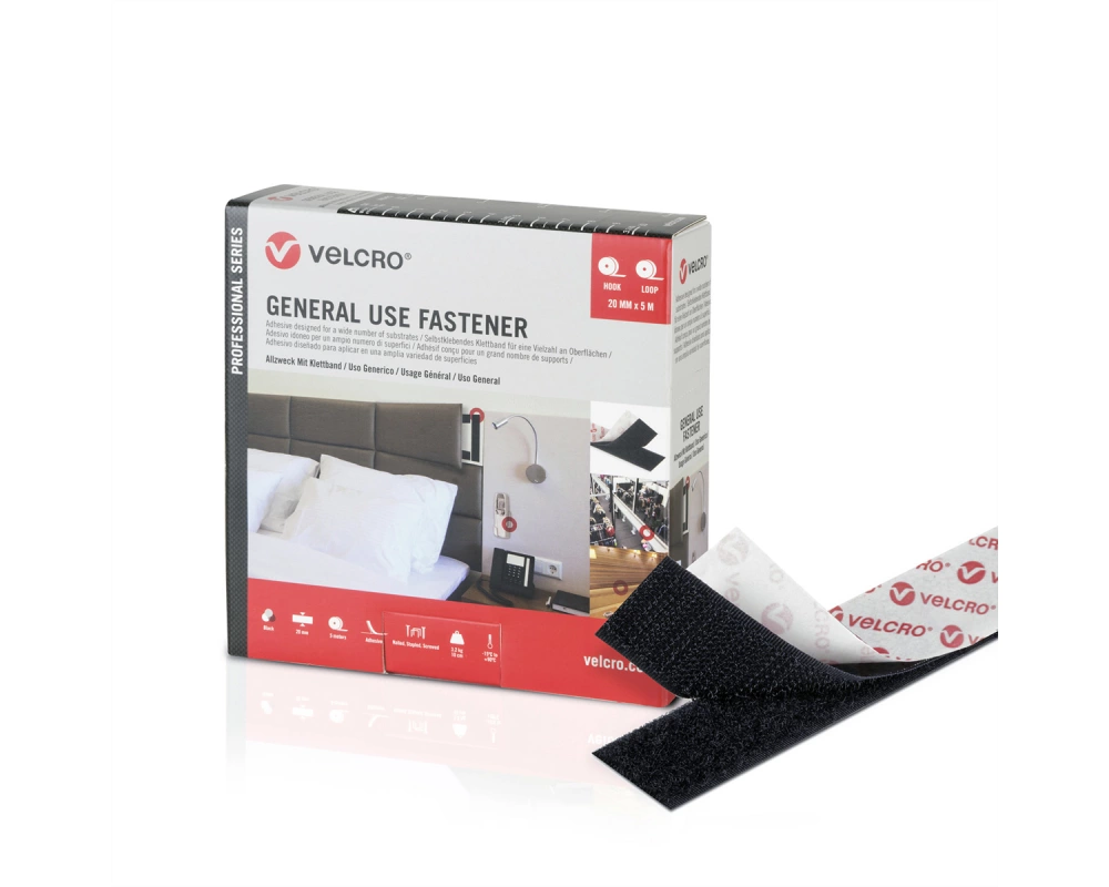 VELCRO General Use Fastener 5m Hakenband 5m Flauschband, Haken & Flausch 20mm schwarz