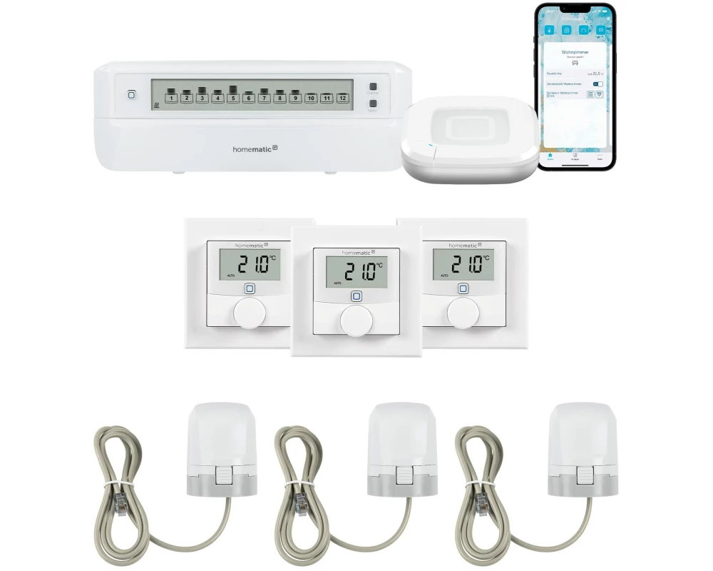 Homematic IP Fussboden Kit 3x Wandthermo, 3x Stellantrieb Acces2 Aktor