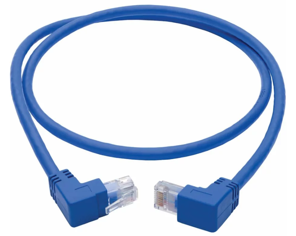 EATON TRIPPLITE Up/Down-Angle, Cat6, Gigabit, Molded, UTP Ethernet Cable, RJ45, Up-Angle M to RJ45 Down-Angle M, Blue, 3 ft. 0.91m