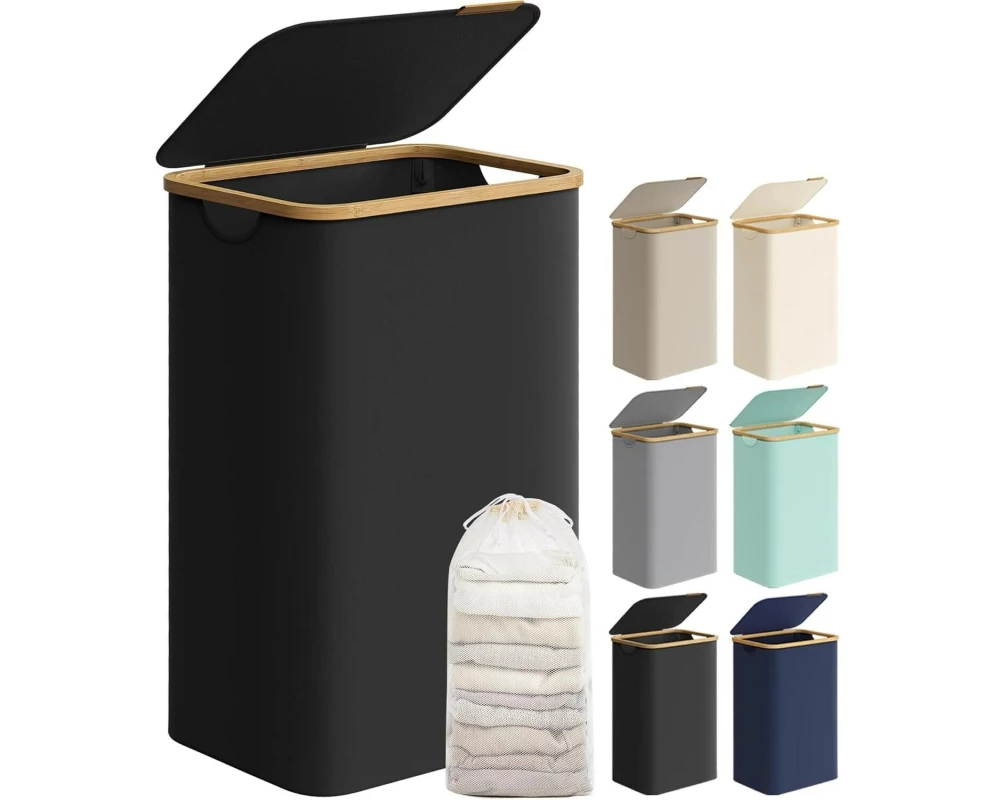 Songmics Wäschekorb 90 l, Schwarz