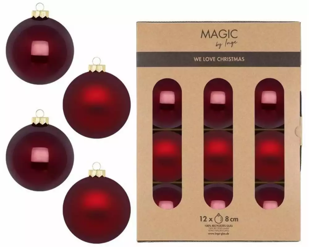 Holly & Jolly Weihnachtskugel Smooth Port 12 Stück, Rot