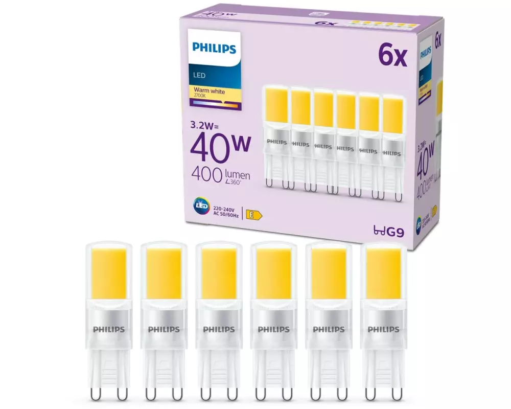 Philips Lampe (40W), 3.2W, G9, Warmweiss, 6 Stück